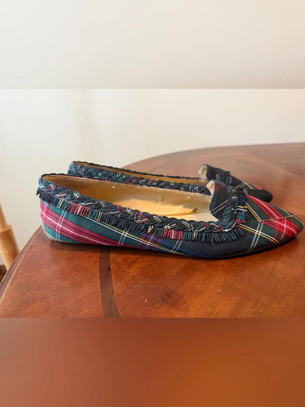 Talbots Francesca Driving Flats Tartan Size 9.5 Plaid Shoes Christmas Ruffle